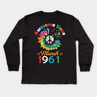 Funny Birthday Quote, Awesome Since March 1961, Retro Birthday Kids Long Sleeve T-Shirt